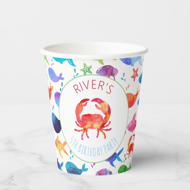 Unter dem Meer Rainbow Crab Birthday Baby Shower Pappbecher (Vorderseite)
