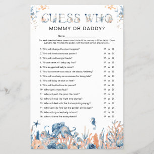 Unter dem Meer 'Rate Wer' Baby Shower Spiel Flyer