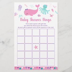 Unter dem Meer rosa Lila Baby-Dusche Bingo-Spiel