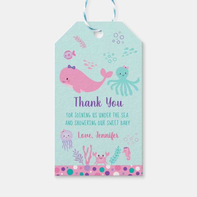 Unter dem Meer rosa Lila Kinderdusche Geschenkanhänger (Vorderseite)