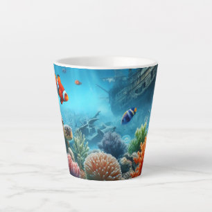 Unter dem Meer, Schildkröte, Korallen, Schiff, Clo Milchtasse