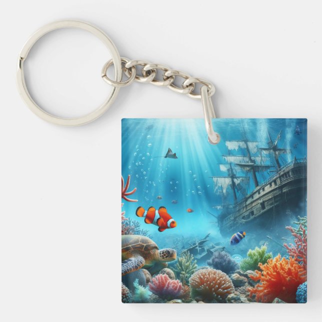 Unter dem Meer, Schildkröte, Korallen, Schiff, Clo Schlüsselanhänger (Vorderseite)