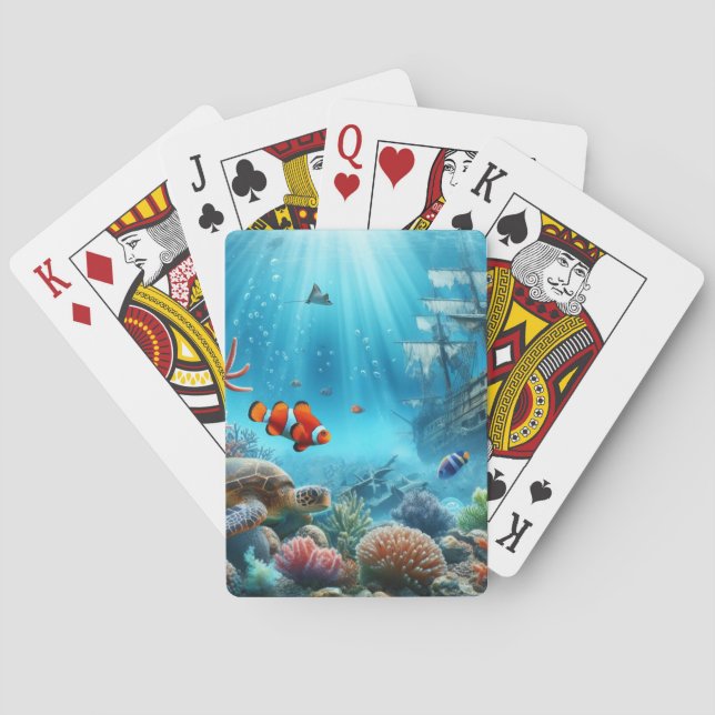 Unter dem Meer, Schildkröte, Korallen, Schiff, Clo Spielkarten (Rückseite)