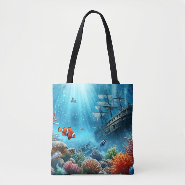 Unter dem Meer, Schildkröte, Korallen, Schiff, Clo Tasche (Vorderseite)
