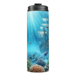 Unter dem Meer, Schildkröte, Korallen, Schiff, Clo Thermosbecher