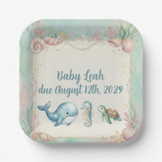 Unter dem Meer Tiere Aquamarin Baby Shower Pappteller