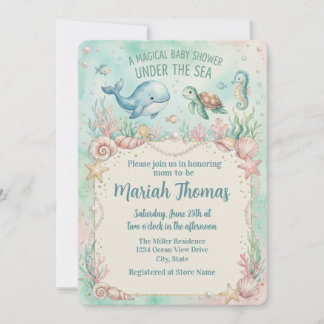 Unter dem Meer Tiere Aquamarine Babyparty Einladung