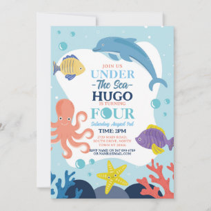 Unter dem Meer Vier Ozean Delfin Oktopus 4. Einladung