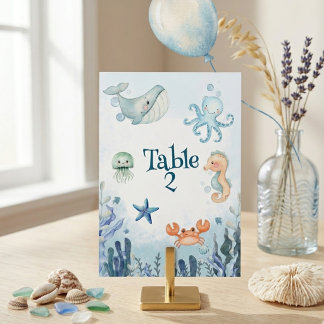 Unter dem Meer Wal Seestern Krabbe Babyparty Tischnummer