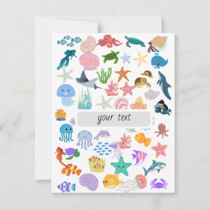 Unter dem Meer, Wasserfarbdruck, Dekor Fein RSVP Karte