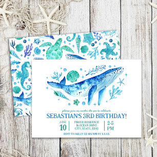 Unter dem Meer Wasserfarbe Blauer Wal 3. Geburtsta Einladung