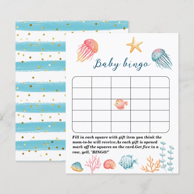 Unter dem Meer Wasserfarbene Babydusche Bingo g (Vorne/Hinten)