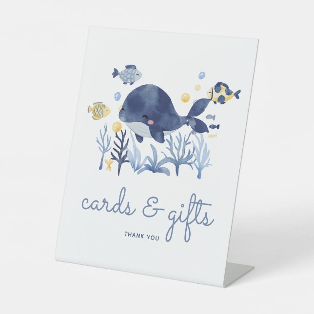 Unter dem Meer Whale Babydusche Geschenke und Kart Sockelschild (Vorderseite)