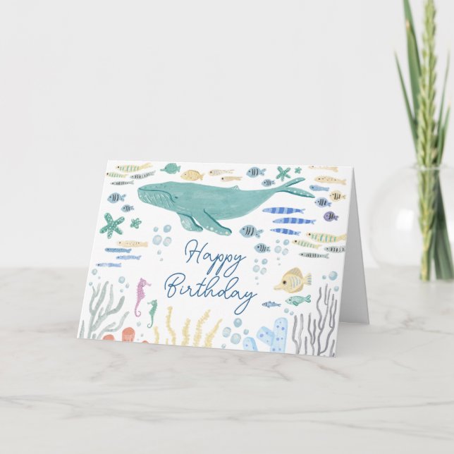 Unter dem Meer Whale glücklich Geburtstag Karte (Vorderseite)