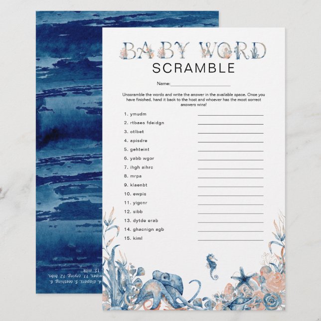 Unter dem Meer "Word Scramble" Spielsäulendusche (Vorne/Hinten)