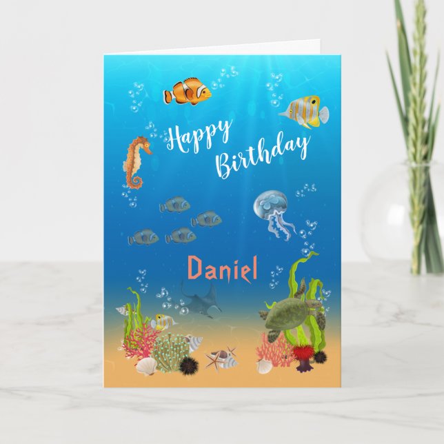 Unter dem Meeresabenteuer Junge Happy Birthday Karte (Vorderseite)