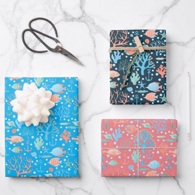 Unter dem Meeresangel Fischkorallenleben Anchor Se Geschenkpapier Set (Vorderseite)