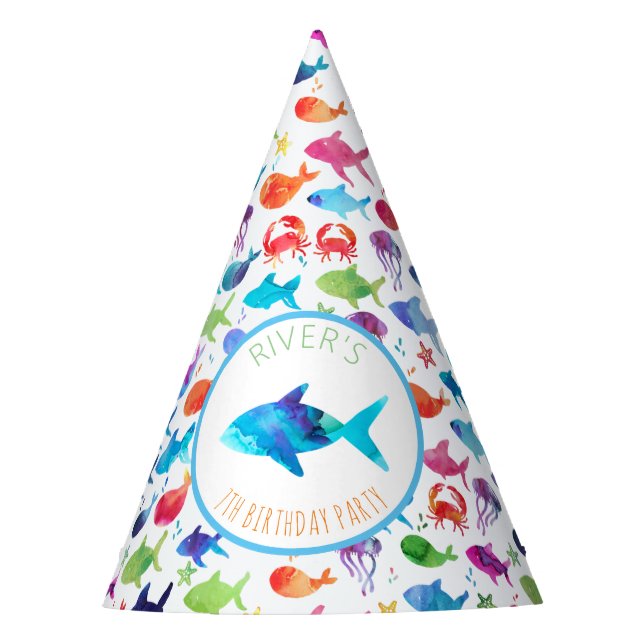 Unter dem Meeresarm Regenbogen Aquarellfische Gebu Partyhütchen (Vorderseite)