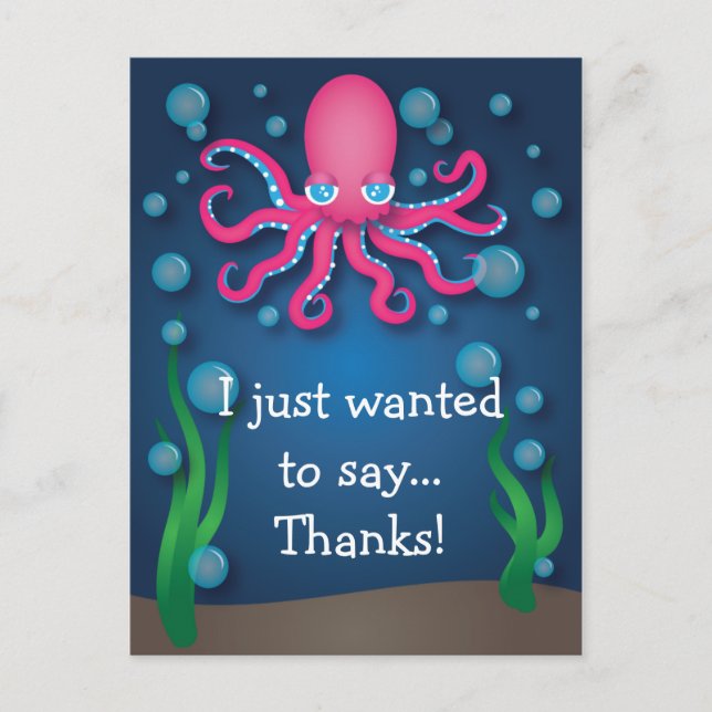 Unter dem Meeresgrund Rosa Oktopus Danke, Postcard Postkarte (Vorderseite)