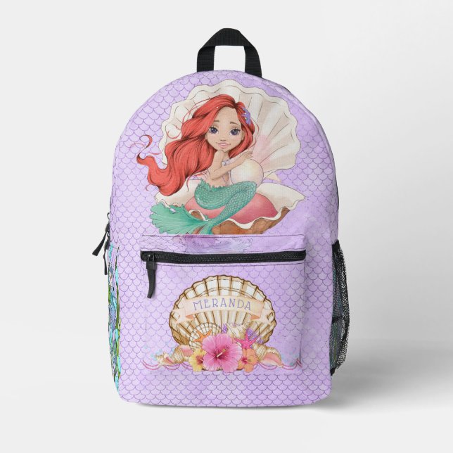 Unter dem Meeresgrund Rosa und Lila Meerjungfrau ( Bedruckter Rucksack (Vorderseite)