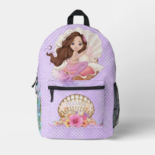 Unter dem Meeresgrund Rosa und Lila Meerjungfrau ( Bedruckter Rucksack (Vorderseite)