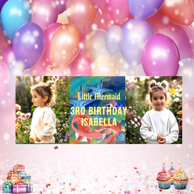 Unter dem Meereskorallenfoto Collage Meerjungfrau  Banner (Under The Sea Coral Photo Collage Mermaid Birthday Banner)