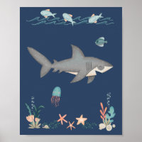 Unter dem Meeresmeer Tiere Hai Kinderzimmer Poster
