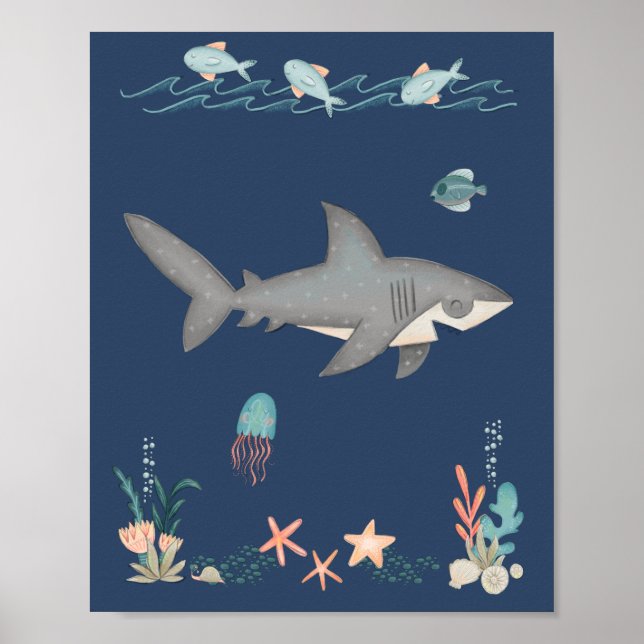 Unter dem Meeresmeer Tiere Hai Kinderzimmer Poster (Vorne)