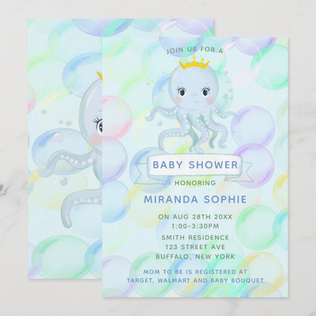 Unter dem Meeresprinzen Octopus Babydusche Einladung (Vorne/Hinten)