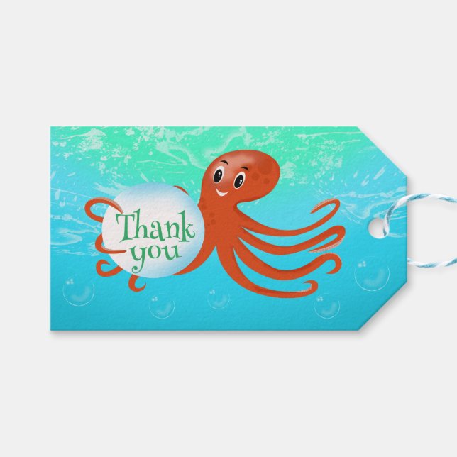 Unter dem Meeresschild Octopus Geburtstagsparty Geschenkanhänger (Vorderseite (Horizontal))