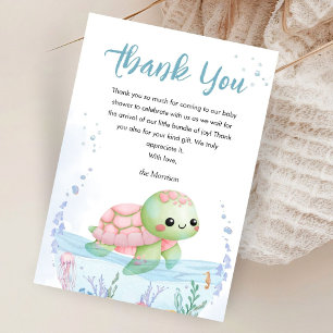 Unter dem Meeresschildkröten-Baby-Shower-Mädchen D Dankeskarte