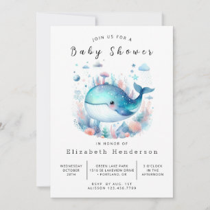 Unter dem Meeresspiegel druckbare Whale Baby Dusch Einladung