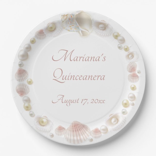 Unter dem Meeresspiegel Quinceanera Party Seashell Pappteller (Vorderseite)