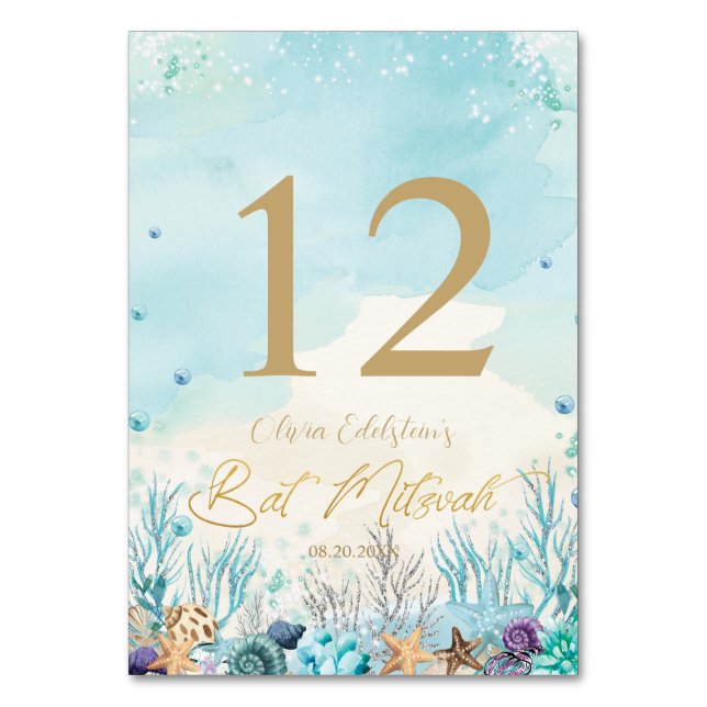 Unter dem Meeresstrand Bat Mitzvah 12. 13. Geburts Tischnummer (Vorderseite)
