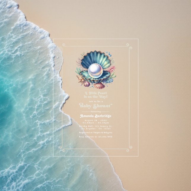 Unter dem Meeresthema kleine Perldusche Acryleinladungen (Under the Sea Theme Little Pearl Baby Shower Acrylic Invitations)