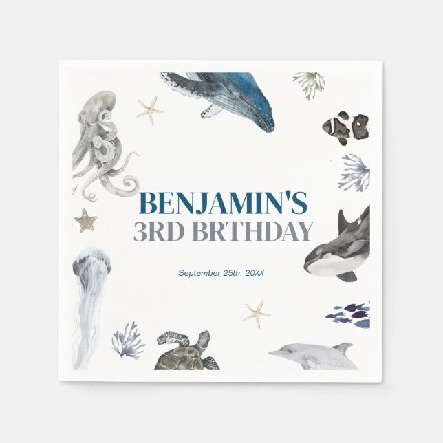 Unter dem Meereswald leben Geburtstag Serviette (Vorderseite)