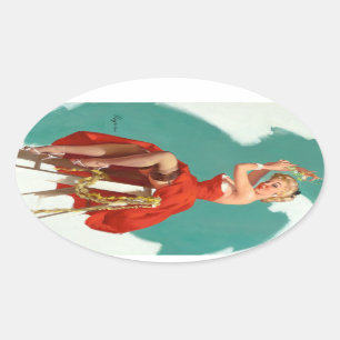 Unter dem Mistelzweig Pin Up Ovaler Aufkleber