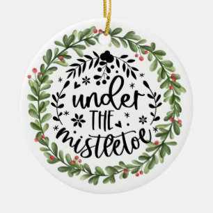 Unter dem Mistletoe Watercolor Kranz Keramik Ornament