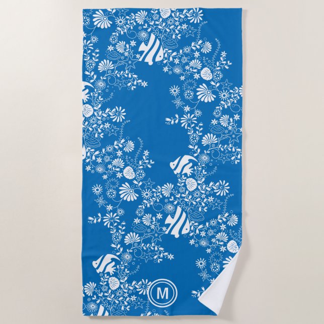 Unter dem Ozeanblau-Muster Monogramm Strandtuch (Vorderseite)