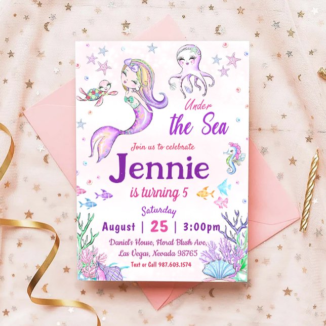Unter dem Party Mermaid Birthday Party Einladung (Von Creator hochgeladen)