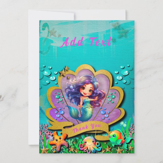 Unter dem Party "Sea & Mermaid Birthday Girl" Dankeskarte (Vorderseite)