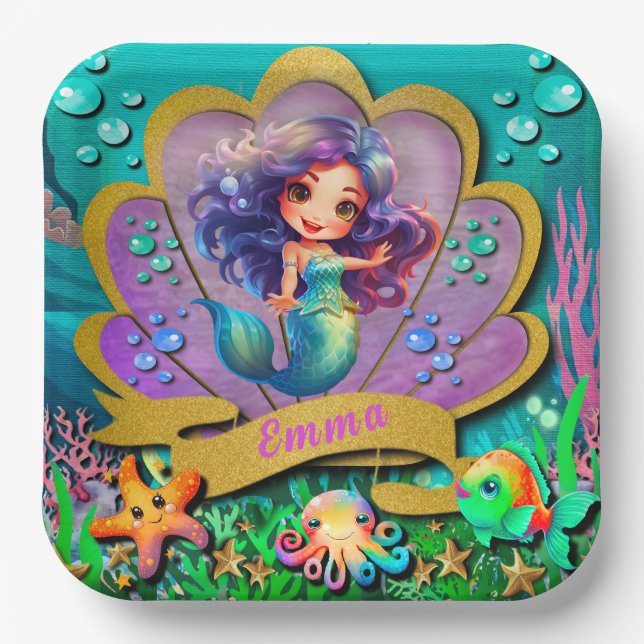 Unter dem Party "Sea & Mermaid Birthday Girl" Pappteller (Vorderseite)