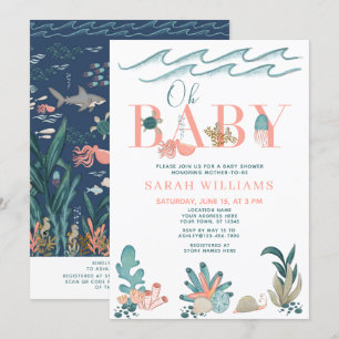 Unter dem QR-Code Wasserfarbe Oh Babydusche Einladung