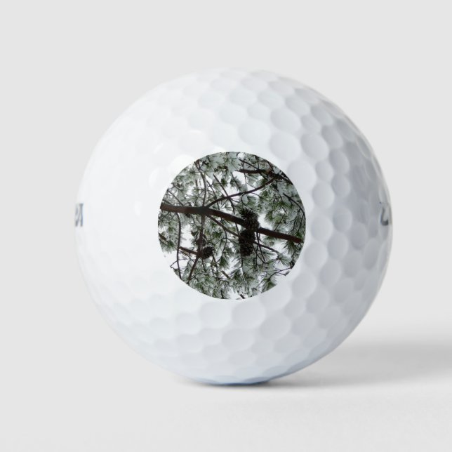 Unter dem schneebedeckten Kiefernwald WinterFoto Golfball (Vorderseite)