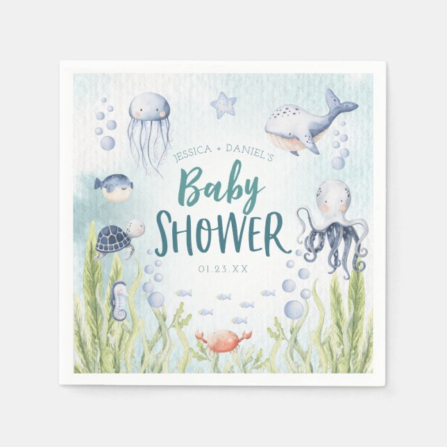 Unter dem Sea Baby Shower Cocktail Napkin Serviette (Vorderseite)