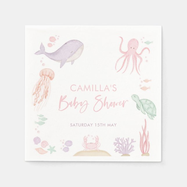 Unter dem Sea Baby Shower Girl Serviette (Vorderseite)