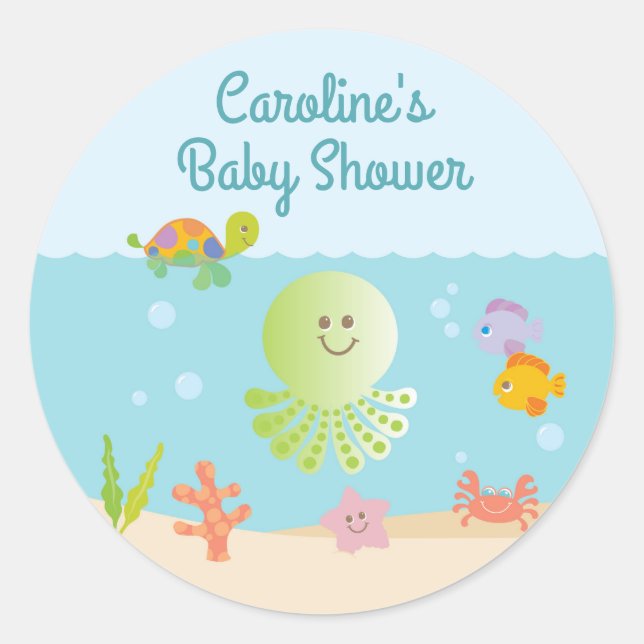 Unter dem Sea Baby Shower Round Aufkleber (Vorderseite)