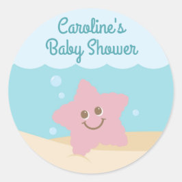 Unter dem Sea Baby Shower Round Aufkleber blau-grü