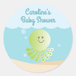 Unter dem Sea Baby Shower Round Aufkleber blau-grü
