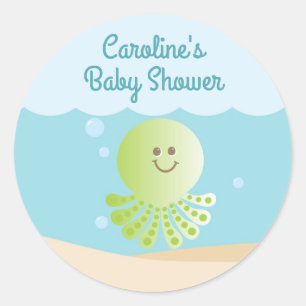 Unter dem Sea Baby Shower Round Aufkleber blau-grü